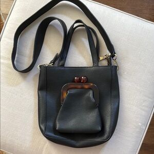 Anthropologie Black Shoulder Bag with Brown Detail